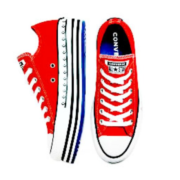 CONVERSE Red Chuck Taylor All Star (CTAS) Platform Layer Low Profile Oxford - Picture 4 of 15